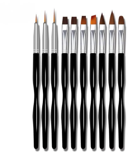 Pinceaux Nail Art Professionnels - Lot de 10 Pinceaux pour Ongles Gel, Inclut Liner, Plat et Pinceau à Sculpture, Idéal pour Artistes et DIY