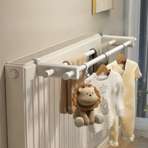 Tendedero de ropa para radiador, gancho de secado para calentador, ahorro de espacio, plegable, para baño, cocina, sin instalación (doble pol)
