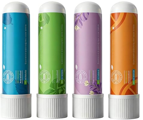 4 pezzi Inhalo Nasal Stick per inalazione nasale per oli essenziali, sollievo da congestione nasale, stimolazione della concentrazione con mentolo per lavoro, studio e viaggi