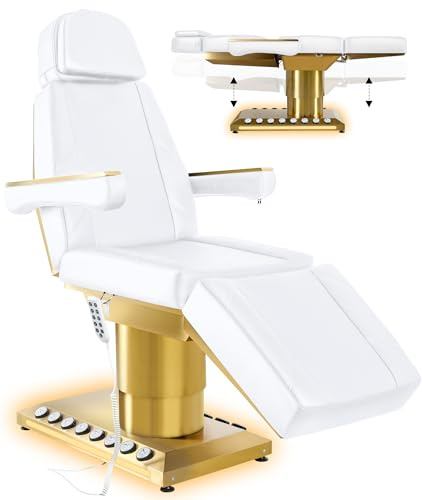 EISYROOD Elektrische Massageliege Kosmetikliege, 4 Motoren Tattoo Liege, 45°C Konstante Beheizung, 200 kg Räder, Elektrische Kosmetikliege Friseurstuhl für Friseur Spa (Weiß, 190cm x 51cm x 77cm)