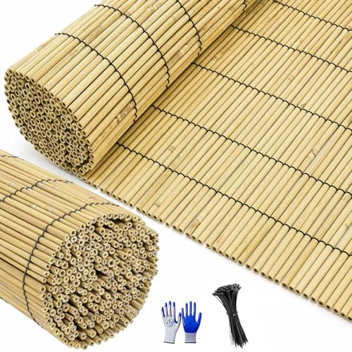 Clôture de Saule Naturelle pour Jardin Terrasse - Brise-vue en Bambou pour Balcon Patio Extérieur - Canisse Décorative Occultante - Tapis de Clôture en Cannes De Bambou, Ombre(Natural,H0.5 x L11m)