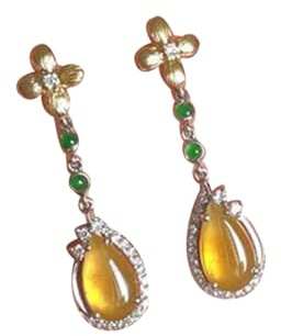 S925 Silver med Natural Jade Ice Yellow Water Drops Örhängen Örhängen för Kvinnor Yoga Äkta