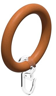Interdeco Gardinenringe mit Faltenhaken/Holz-Ringe in Kirschbaum für Gardinenstangen 28 mm Ø (16 Stück)