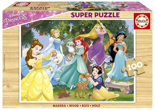 Educa - Holzpuzzle Disney Prinzessinnen | 100 Teile Holzpuzzle | Jasmin, Arielle, Belle, Disney | ab 6 Jahren (17628)