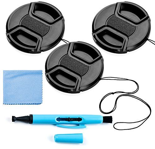Fotover 37mm Lens Cap Bundle, 3 Pack Universal Snap on Front Centre Pinch Lens Cover Set with Microfiber Lens Cleaning Cloth for Canon Nikon Sony Olympus DSLR Camera + Camera Lens Cleaning Pen