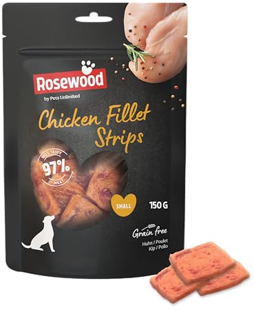 Rosewood Chicken Fillet Strips Small – Weicher Snack für kleine Hunde mit 97 Prozent Huhn, proteinreich und fettarm, ohne Getreide, ohne künstliche Zusatzstoffe, 150 g
