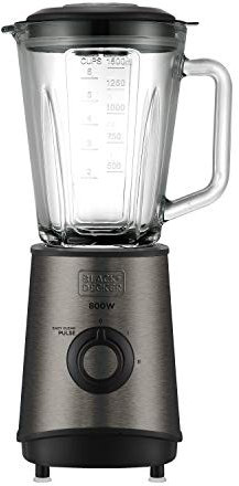 BLACK+DECKER BXJB800E - Frullatore, 800W, caraffa in vetro 1,5L, 2 velocità + Pulse, 4 lame in acciaio inossidabile, tritaghiaccio, colore grigio; special_feature:Tecnologia Pulse