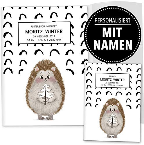 OLGS U-Hefthüllen Super Strange Untersuchungsheft Hülle & Impfpasshülle schöne Geschenkidee personalisierbar mit Namen und Geburtsdatum (Hülle für Uheft und Impfpass Set 3-teilig personalisiert, Igel)