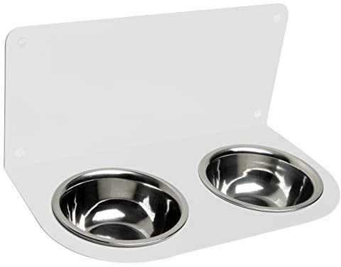 schmeck.bar Futterstation Futterbar erhöhter Futterspender kleine mittlere große schreckhafte Hunde mit Näpfen stabil hochwertig Wand (Weiss MATT, B: 480 x 212 x 262 mm - Napf 2X M)