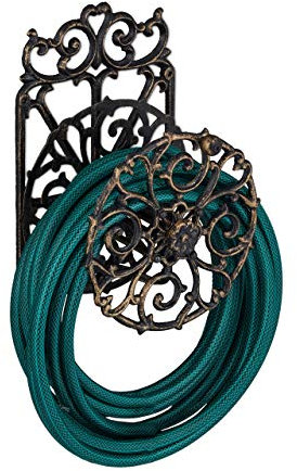 Relaxdays Supporto Porta Tubo da Parete, Design Antico, Girevole, da Giardino, in Ghisa HxLxP: 34 x 23 x 18 cm, Nero-Oro