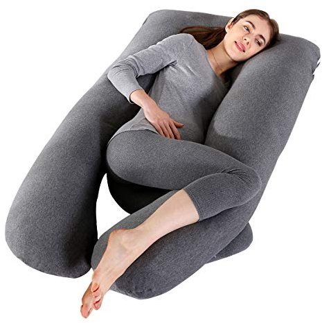 Cussin de Grossesse pour Dormir -Coussin d'Allaitement en Forme de U, Coussin Maternité et Coussin Grossesse Oreiller avec Housse en Coton Tricoté Amovibl, Soutien pour Le Dos, Les Hanches, Les Jambes