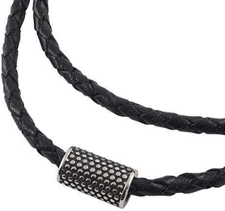König Design Lederkette Anhänger Lederband Leder-Armband 4 mm Damen Halskette Schwarz 24 cm lang mit Hebeldruckverschluss geflochten