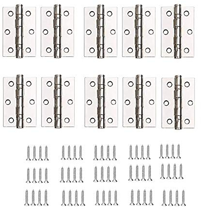 FLZONE Stainless Steel Butt Hinges, 10 Pieces with 60 Screws, Modern Style, Metallic Finish, 2 Inch