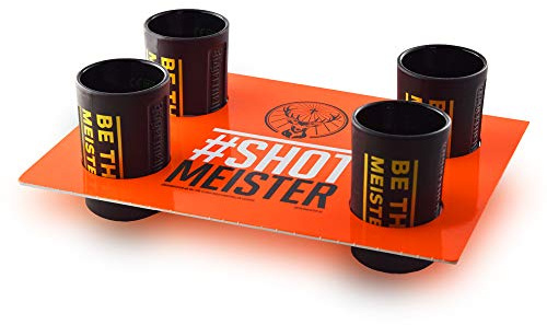 BestPlug Original 2cl Shot-Glas Set schwarz von Jägermeister ® 4x schwarze Shot-Gläser Cup Cup's mit Tablett