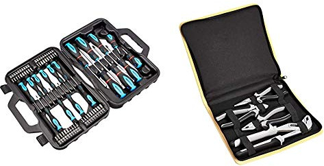 Amazon Basics – Schraubendreher-Set, 58-teilig, Präzisions-Schlitze, Kreuzschlitz, Torx & Zangen-Set, 4 Teile