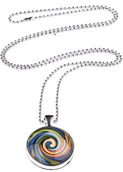 Adi Modeschmuck Kette 'Sabrina', 70cm lange Kugelkette mit einem zweiseitigen 25mm Anhänger mit farbigen Motiven unter Glas Cabochons, handgearbeitet in Berlin (Multicolor)