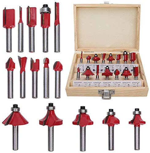 15-tlg Fräser Set Oberfräser Schaftfräser Holzfräser Fräsersatz Fräsen Werkzeug Set mit Holzkoffer für Türen, Tische, Regale, Schränke, DIY Holz