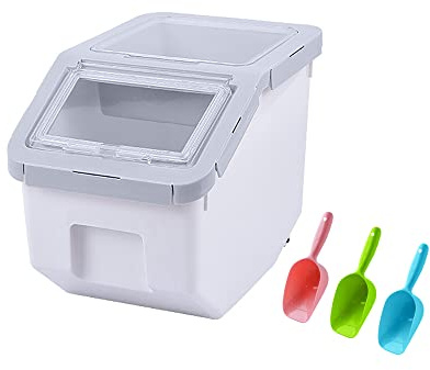Uotyle Pet Food Storage Container, Pet Food Containers With Spoon Dog Food Storage Container For Pet Food Storage Sealed Storage Containers with Extra Layer 5-6KG (Gray Small)