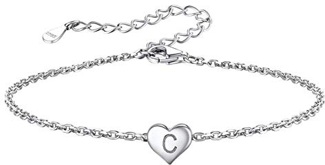 Silvora Braccialetto a Forma di Cuore in Argento Sterling 925 con Catena a Forma di Lettera Personalizzata per Donne e Adolescenti Può Incidere