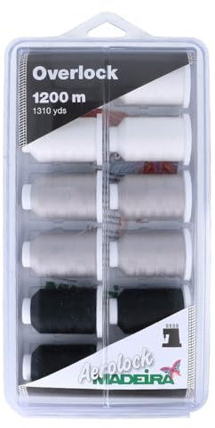 BLISTERBOX A/LOCK 125 - Box: Aerolock No.125: 12 x 1,200m: Black, Grey & White Miniking Spools - Madeira