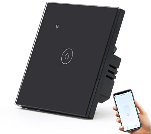 BSEED Smart WLAN Heißwasserbereiter Schalter, Glass Panel Wifi Wasserkocher Schalter, Kompatibel mit Google Home Alexa, Tuya Smart Life, Timer, Fernbedienung, Neutralleiter erforderlich Schwarz