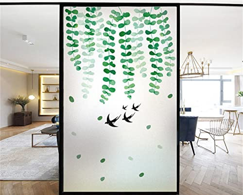 Fensterfolie Selbsthaftend Sichtschutz Glasfolie Wärmeisolierung Sonnenschutzfolie, Anti-UV Statische Fensterfolien für Zuhause und Büro Grüne Pflanzen 45x200 cm