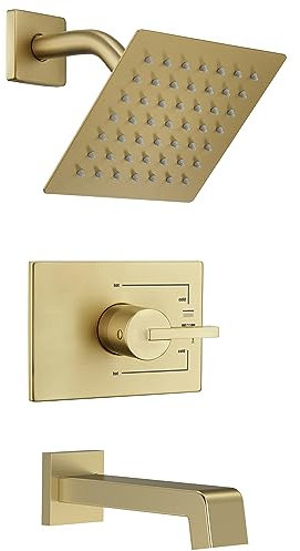 SOOOHOT Set di accessori per doccia in oro spazzolato, set per vasca e doccia con soffione doccia dorato da 15,2 cm e beccuccio per vasca, soffione doccia dorato e set maniglia (valvola inclusa)
