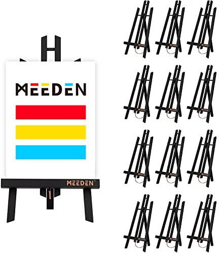 MEEDEN 12 Stück Tischstaffelei Holz, 40 cm Display Staffeleien, Kinder Staffelei Tisch, Bild Ständer Massives Kiefernholz, Klappbar und Platzsparend, Hält Leinwände bis zu 35 cm,Schwarz