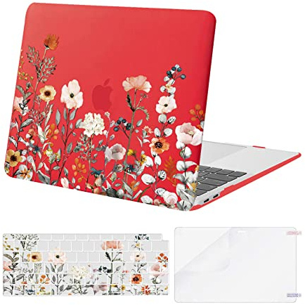 MOSISO Kompatibel mit MacBook Air 13 Zoll Hülle M1 2021-2018 A2337 A2179 A1932, Gartenblumen Hartschale Kompatibel für MacBook Air M1 Hülle 13,3 Zoll&Tastaturabdeckung&Displayschutzfolie, Rot