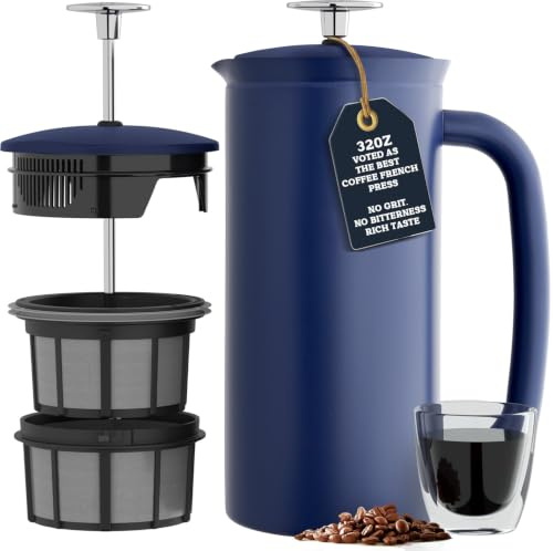 ESPRO - Cafetière à piston P7 – Cafetière et théière isotherme à double paroi en acier inoxydable avec micro-filtre – Garde les boissons chaudes plus longtemps, parfaite pour la maison (bleu égéen,