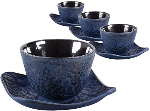 tea4chill Gusseisen Teetasse mit Untertasse Hako dunkelblau 100ml. Traditionelle asiatische Gusseisen Teebecher im Set mit Untersetzer. Ideal Ergänzung für Gusseisen Teekanne.