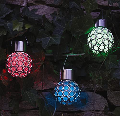 3 x Hanging Colour-Changing Ball Lights – Solar Powered Outdoor Garden Lanterns, Perfect for Driveways, Pathways, Porchway, Balconies, Patios, Branches, Sheds & More – Each 14.5 x 8cm Dia.