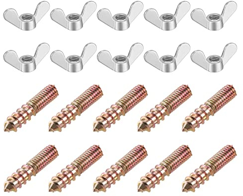 sourcing map M6 Wing Nuts Butterfly Nut Silver Tone 20pcs and M6x30mm Hanger Bolt Double Headed Screw 20pcs