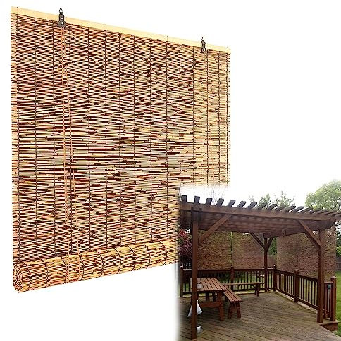 Schilf Vorhang Bambus Rollos Outdoor Balkon Vorhang AußEn Wetterfest Licht Filternde Rollos Senkrechtmarkise AußEn mit Lifter Weidenzaunmatte füR Dachterrasse Balkon Dachfenster ( Size : 60*130cm/24*5