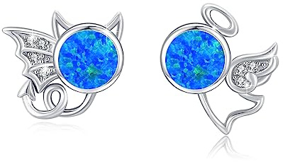 Engel und Teufel Ohrstecker 925 Sterling Silber Mondstein Schmuck Hypoallergen Ohrringe Mondstein Ohrringe Weihnachts für Mädchen Damen