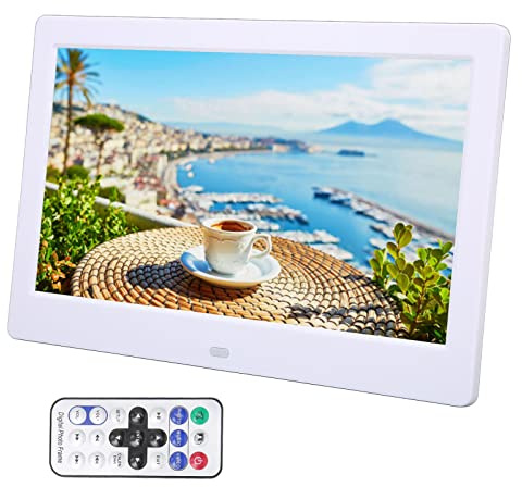 Marco de Fotos Digital de 10,1 Pulgadas, Marco de Fotos Digital Pantalla LCD TFT de 1024x600 Compatible con Tarjeta de Almacenamiento Y Tarjeta MMC con Control Remoto (Enchufe de