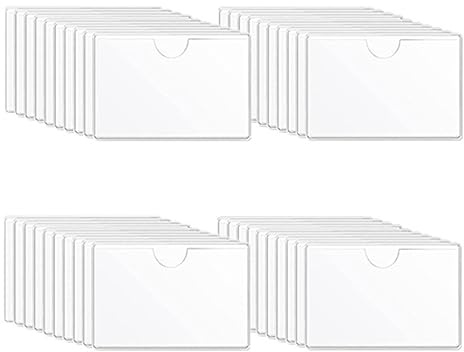 Etikettenhalter Selbstklebend, CAASFOOY 40 Stück 10 x 6 cm Wasserfest Beschriftungsfenster Selbstklebend Visitenkartenhüllen Kleben Sichthüllen für Büro Zuhause Organisieren Sortieren Schule