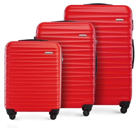 WITTCHEN GROOVE Line | Set med 3 väskor | Resväskor Hårt bagage med ABS-hölje | Nummerlås, teleskophandtag | 4 länkhjul | Storlek (S+M+L) |Röd SAS/Ryanair/Norwegian/Wizz Air/BRA/Sunclass Airliness