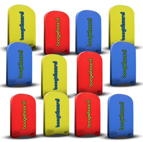 BoogieBoard Sport Trainer 19 Bodyboard Kickboard TC8 Deck PE Core Crescent Tail Beginners Pool Beach (12 Pack Bundle: Blue+Yellow+RED)