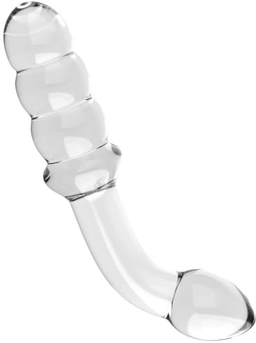 Glass Dildo Anal Beads, Crystal Penis Bent Double Ended Butt Plug G-spot Stimulation Dildo for Men Women Sex Toys, Clear