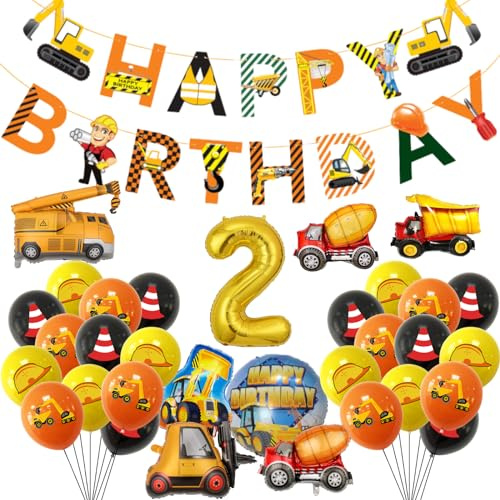 Geburtstagsdeko Jungen 2 Jahre, Bagger Luftballons, Bulldozer Luftballons, Traktor Folie Riesenballon, Geeignet für Baustellen-Themenparty, Hochzeit, Kindergeburtstag, Abschlussdekoration