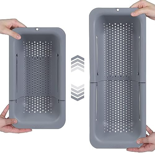 ONE SHOP Scolapiatti Da Lavello Allungabile: Colino Maglia Fine Adattabile A Ogni Lavello, Scolapiatti Pieghevole Cestino Lavandino - Scolapasta Set Cucina Di Alta Qualità (Grigio)