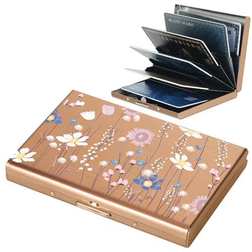 BONSYL® Kreditkartenetui, RFID Blockierung Schlankes Metall Kreditkartenetui Geldbörsen mit 6 Kartenfächer für Damen und Herren.(6 Karten/RoséGold/Blume)