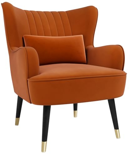Vesgantti Velvet Accent Chair with Lumbar Pillow, Wing Back Large Armchair