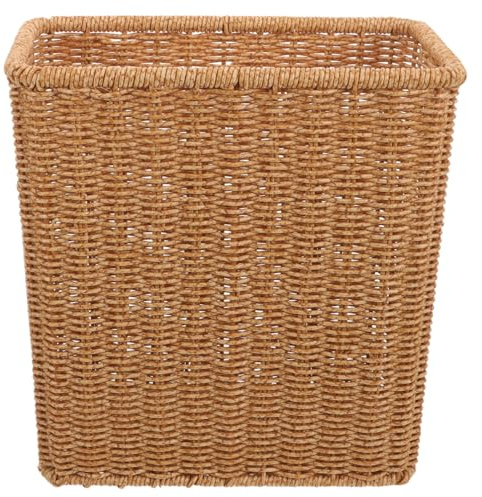 DECHOUS Corbeille à Papier Tressée en Plastique, Style Rustique, Khaki | Usage Polyvalent, Rangement Léger, Format Compact, Chambre la Cuisine Salle de Bain Bureau
