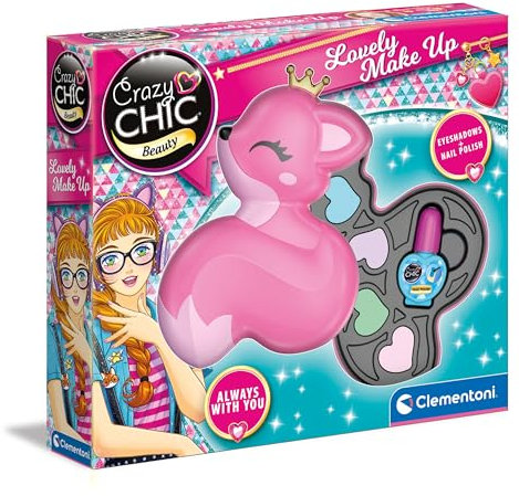 Clementoni - Trousse Trucchi Bambina Crazy Chic - Lovely Make Up: Fox, Set Cosmetici Bambina Sicuri e Anallergici, Bambine 6 Anni, Smalto e Ombretti, Facilmente Lavabili con Acqua, 18795