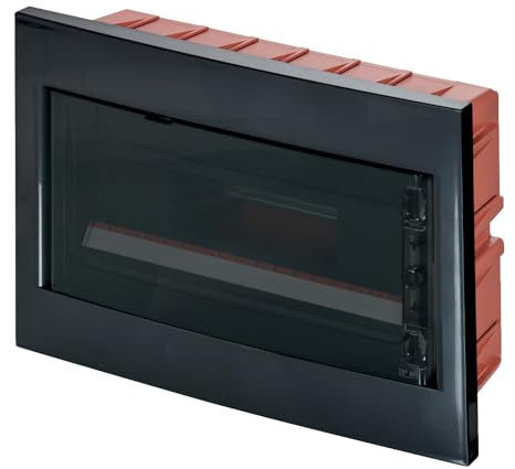 Centralino ad incasso, 18 moduli, con morsettiera 6x10mm, nero, IP40, sportello in policarbonato fume' - Elettrocanali EC63018NE
