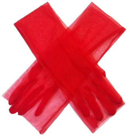 iSpchen Transparent Tüll Braut Handschuhe Damen Lange Tüllhandschuhe Durchsichtige Hochzeit Handschuhe Damenhandschuhe Lange Handschuhe für Hochzeiten Opern Dinnerpartys Prom, Rot