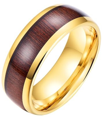 Aotiwe Ring Männer, Ring Männer Verlobung Poliertes 8mm Dickes Holz Gold Ring Set Herren Wolfram Größe 60 (19.1)