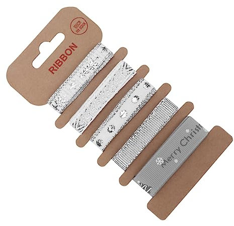 TEHAUX Weihnachtsdekoration Bänderset 1m mit 5 Mustern aus Polyester für Basteln und Geschenkverpackung